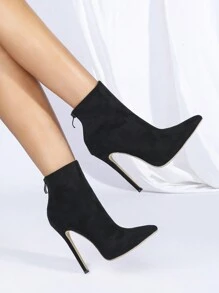 細細高跟靴12公分,秋冬新款短靴,細高跟女靴,小尖頭百搭時尚靴 - 黑色 - 查看 4