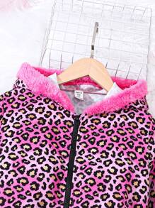 SHEIN 女童時尚豹紋數字圖案連帽外套 - 粉色 - 查看 3