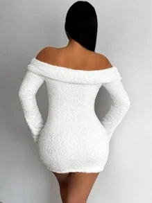 SHEIN SXY 露肩翻领紧身连衣裙 - 白色 - 查看 2