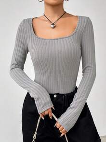 SHEIN Unity Women's Square Neck Bodysuit - Dark Grey - View 5