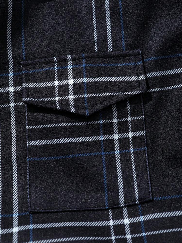 Men Plaid Flap Pocket Overcoat