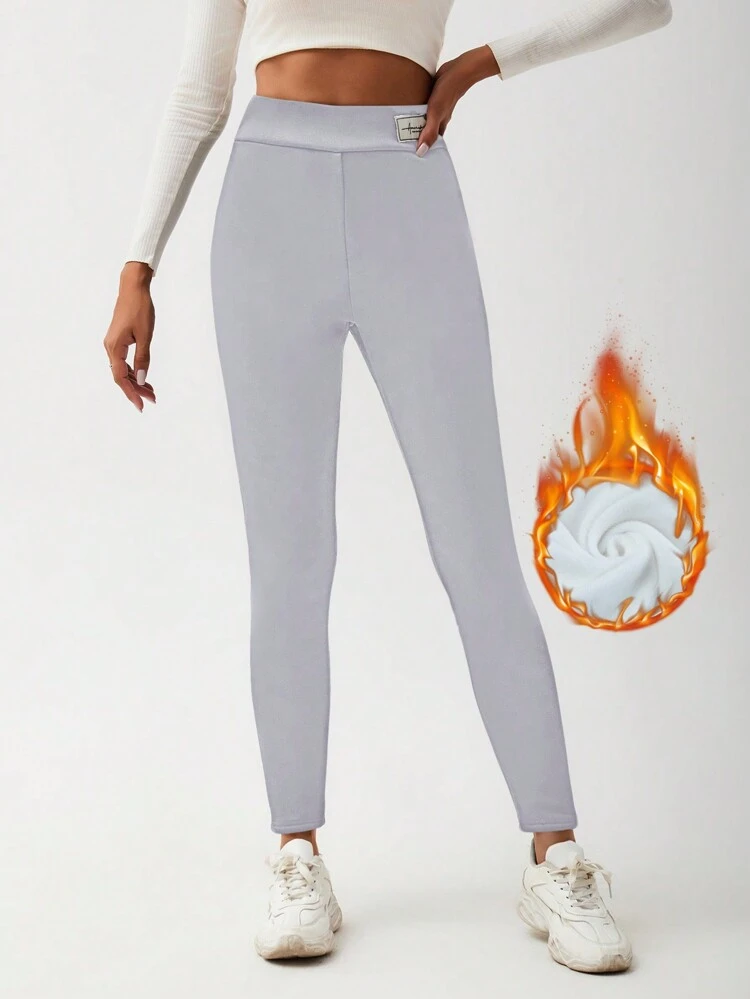 Letter Patched Thermal Lined Leggings Fall Cloth For Women