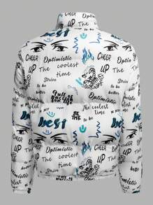 Manfinity RebelGame Áo khoác đệm họa tiết chữ cho nam - trắng - Xem 2