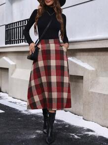 SHEIN Clasi Của phụ nữ Kẻ sọc Váy - Cà phê nâu - Xem 1
