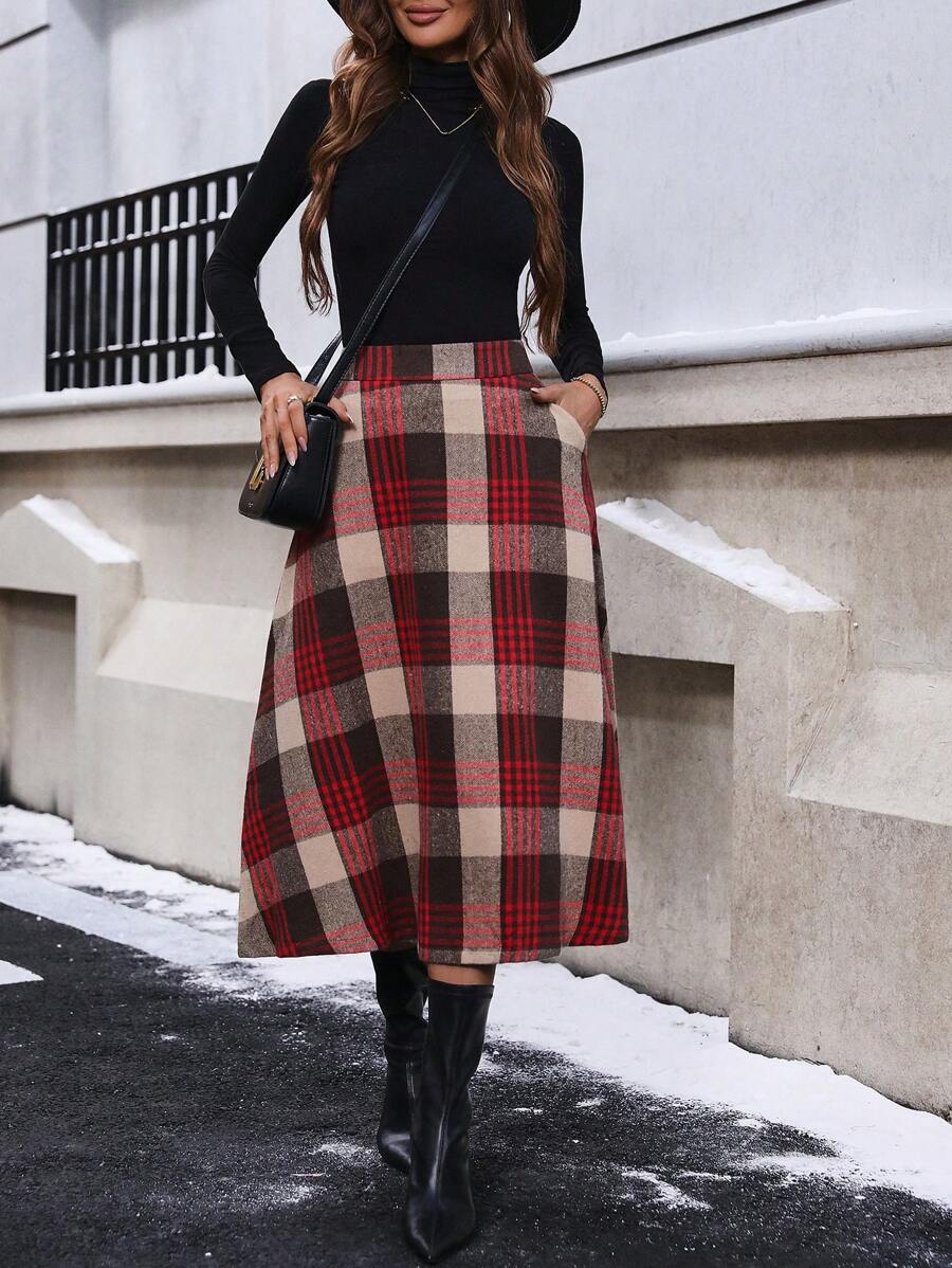SHEIN Clasi Của phụ nữ Kẻ sọc Váy - Cà phê nâu - Xem 1