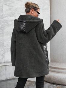 RueChic Women's Hooded Padded Coat - Dark Grey - View 2