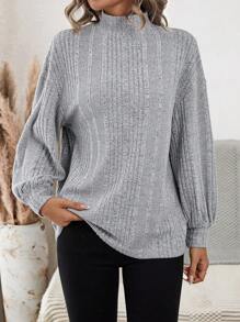 SHEIN LUNE Cổ giả Áo thun Thả vai - Màu Xám nhạt - Xem 1