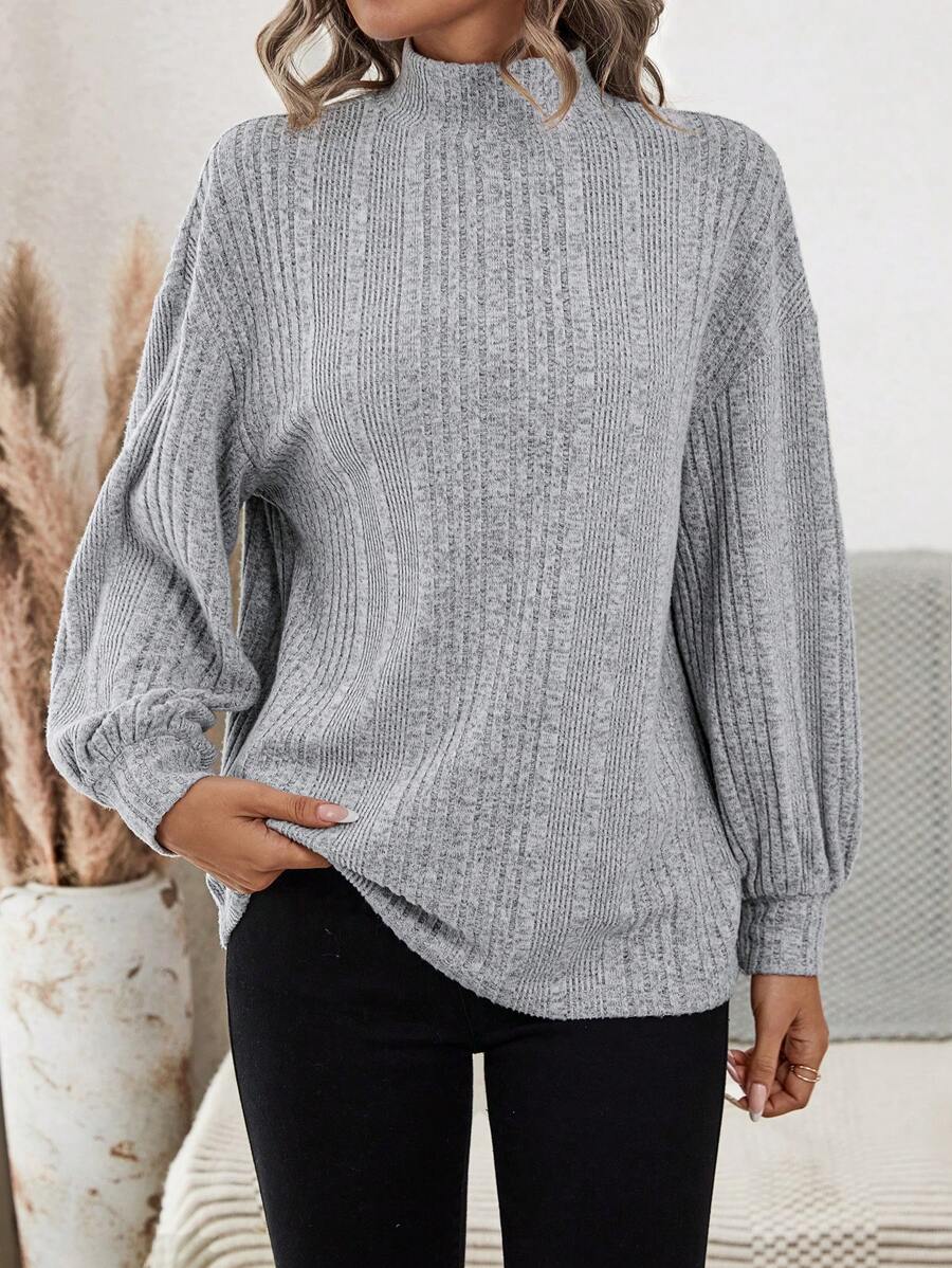 SHEIN LUNE Cổ giả Áo thun Thả vai - Màu Xám nhạt - Xem 1