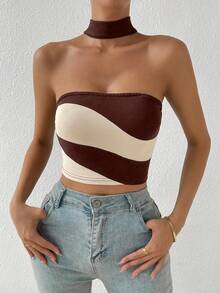 SHEIN Essnce Khối màu Halter Neck Áo ba lỗ - Nhiều màu - Xem 4