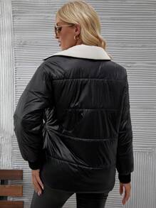 SHEIN LUNE 撞色翻领系腰加厚棉服外套冬季