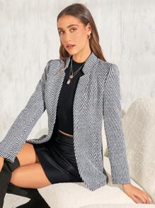 SHEIN Clasi 條紋印花開襟大衣 - 黑與白 - 查看 5