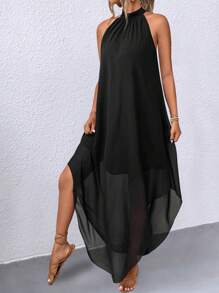 EARO 女士夏季纯色褶皱休闲吊带连衣裙