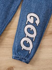 SHEIN Young Boy Letter Print 2 In 1 Hooded Jacket And Pants Set For Fall/Winter - Blue - View 7