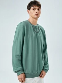GENTILAND Men's Round Neck Casual Long Sleeve Sweatshirt - Green - View 3