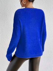 SHEIN Essnce Women'S Drop Shoulder Furry Sweater - Royal Blue - View 2