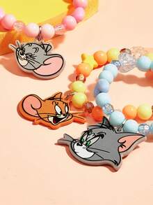TOM & JERRY X SHEIN Conjunto De Pulseras Elásticas Y Con Cuentas Para Niñas Con Diseño De Dibujos Animados Lindos, Conjunto De 3 Piezas - Multicolor - Ver 9