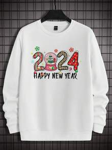 Manfinity RebelGame 1pc Christmas Print Crew Neck Casual Sweatshirt, For Fall Winter - White - View 3