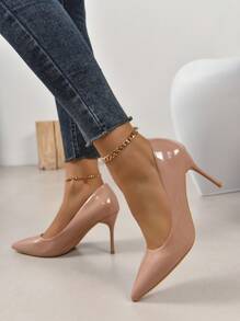 Của phụ nữ Pointed Toe Đen Cao gót , Màu Khỏa thân Dây đeo mắt cá chân - Bụi hồng - Xem 2