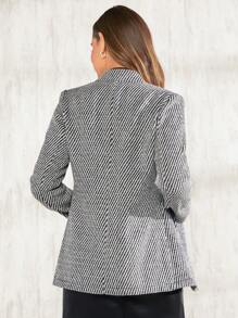 SHEIN Clasi 條紋印花開襟大衣 - 黑與白 - 查看 2