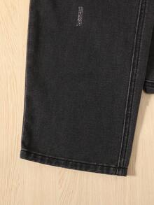 SHEIN Tween Boy Flap Pocket Side Cargo Jeans - Black - View 4