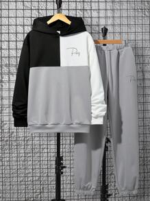 SHEIN 青少年男孩撞色連帽衫和運動褲 - 彩色 - 查看 1