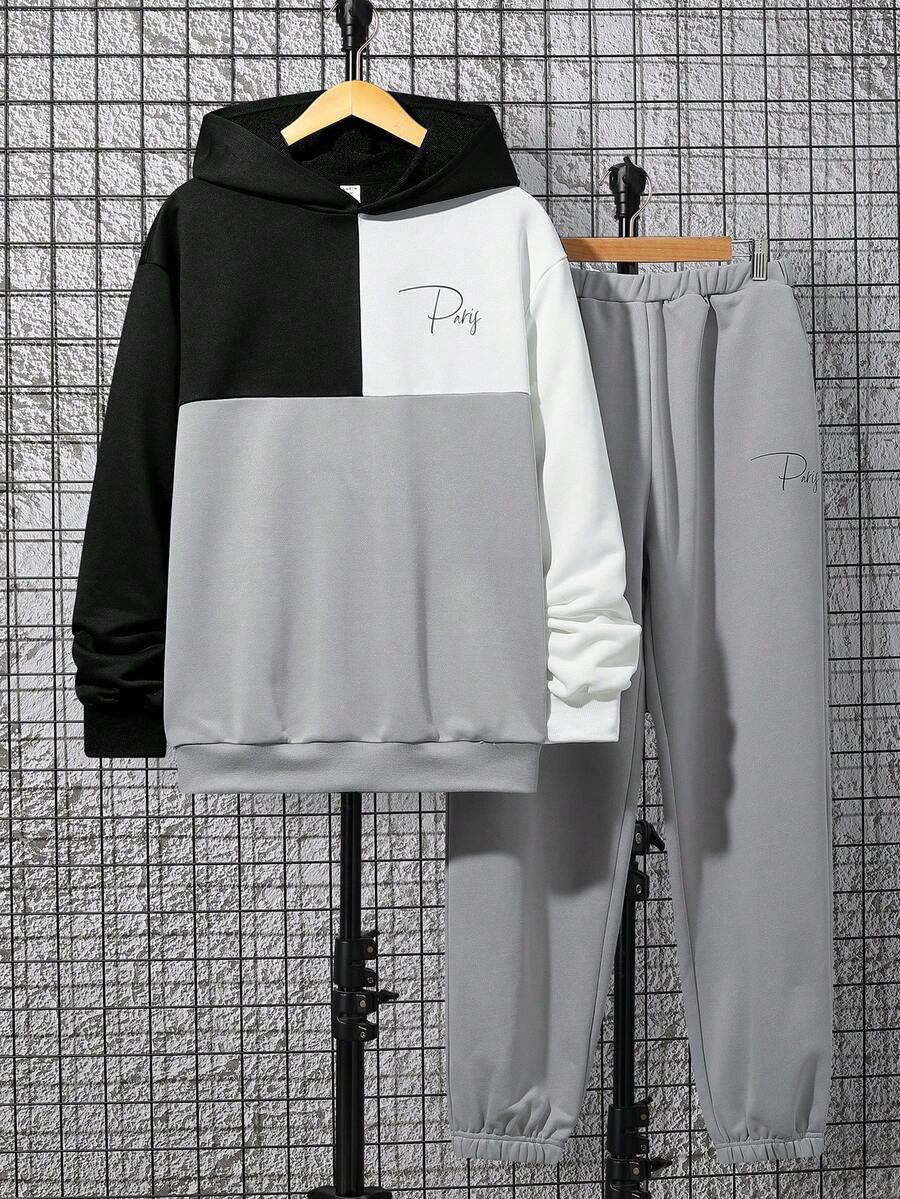 SHEIN 青少年男孩撞色連帽衫和運動褲 - 彩色 - 查看 1