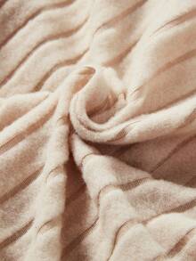 SHEIN 女童青春舒適剪裁針織布質休閒長袖杏色v領t恤 - 卡其色 - 查看 5