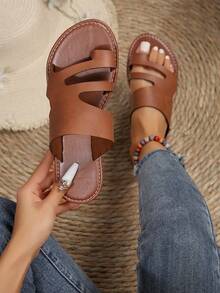 Châu Âu và Châu Mỹ Phong cách mới Kích thước lớn Vòng ngón chân Nâu Dép đi trong nhà Đối với phụ nữ , Mùa hè - màu nâu - Xem 1