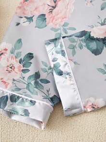 SHEIN Cô gái Hoa In Trang phục mặc nhà Bộ - Màu xanh nhạt - Xem 3