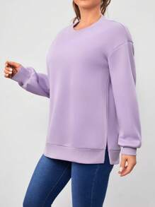 SHEIN Essnce Drop Shoulder Split Hem Sweatshirt - Purple - View 3