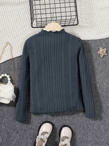 SHEIN 適合青少年女孩穿著的立領半扣紋織針織衫 - 深灰色 - 查看 2