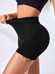 SHEIN Yoga Basic 高彈性無縫運動短褲 - 黑色 - 查看 4