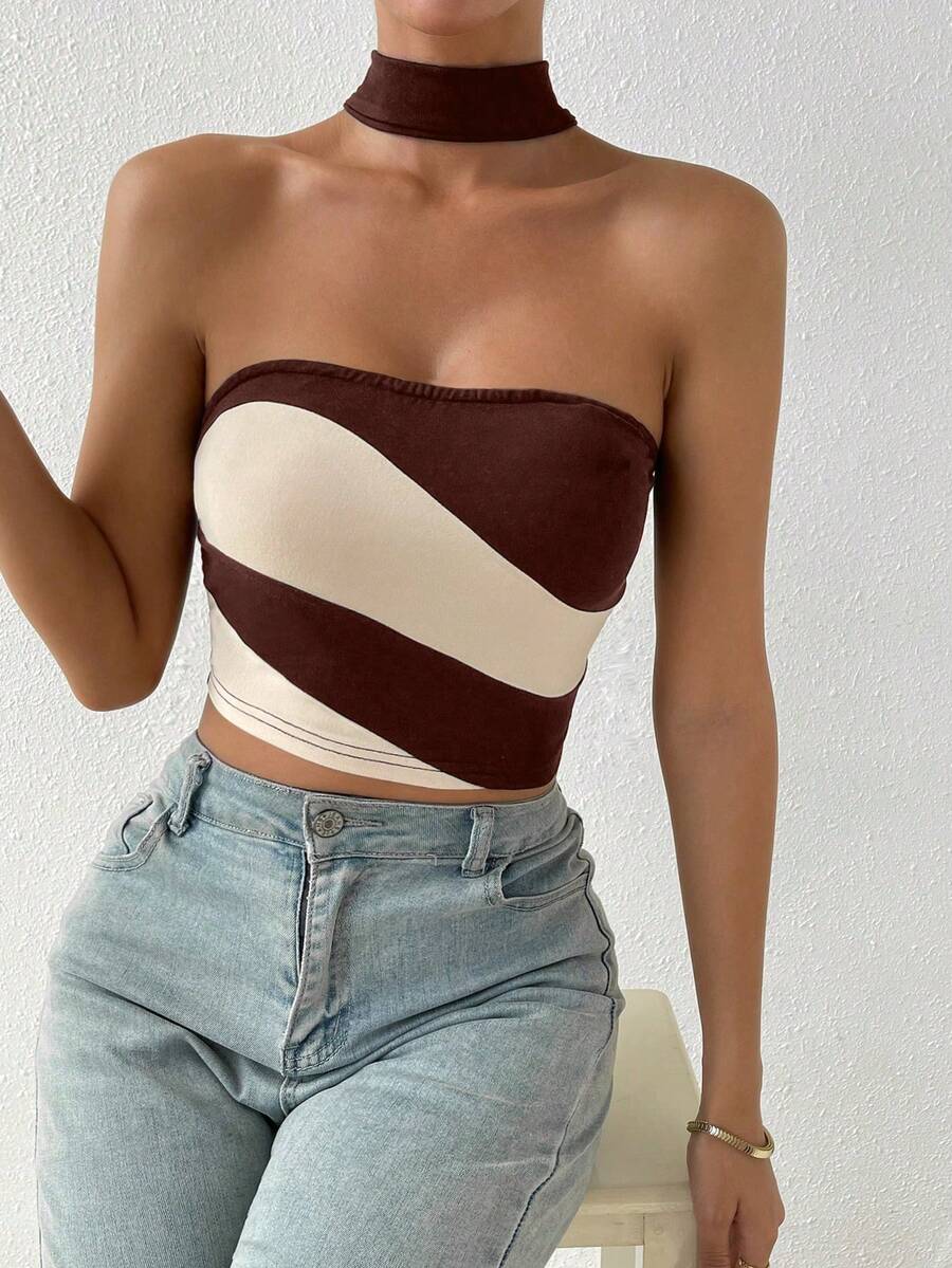 SHEIN Essnce Khối màu Halter Neck Áo ba lỗ - Nhiều màu - Xem 1