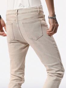 Manfinity Homme 男士修身牛仔褲 - 杏色 - 查看 4