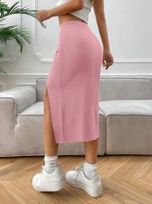 SHEIN Clasi Women's High Split Mid-length Skirt - Pink - View 2