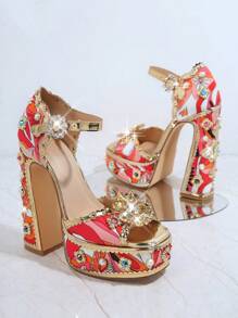 SHUZIA Women's Stylish Sleek Design Rhinestone Studded Detailing High Heel Sandals
