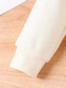 SHEIN 年轻女孩休闲复古街头时尚前卫运动风圆领长袖字母印花运动衫和打底裤两件套 - 杏色 - 查看 6