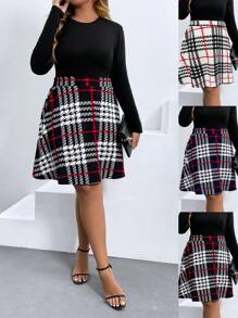 Calvaya Plus Plaid Print Flare Skirt - Multicolor - View 1