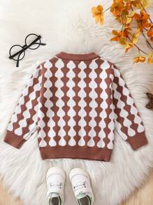 Young Boy Allover Pattern Button Front Cardigan - Brown - View 2