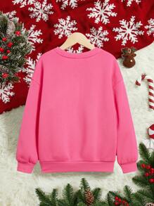 SHEIN Girls' Cartoon Pattern Long Sleeve Round Neck Sweatshirt, Suitable For Autumn And Winter - Hot Pink - View 2