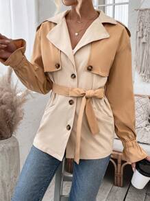 Chiquease Ladies' Patchwork Single Breasted Trench Coat Fall Cloth For Women - Multicolor - View 4