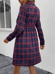 SHEIN LUNE Plaid Print Button Front Shirt Dress - Multicolor - View 2