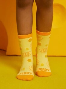 TOM & JERRY X SHEIN Thick Soft Absorbent Cute Mid-calf Socks Suitable For School, 2pairs/set - Multicolor - View 4