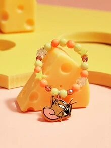 TOM & JERRY X SHEIN Conjunto De Pulseras Elásticas Y Con Cuentas Para Niñas Con Diseño De Dibujos Animados Lindos, Conjunto De 3 Piezas - Multicolor - Ver 3