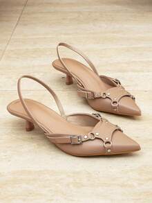 Women's Elegant Pointed Toe High-heeled Shoes With Thin Chain Buckle For Vintage & Matching Long Dress & Ol Styles - Bronze - View 5