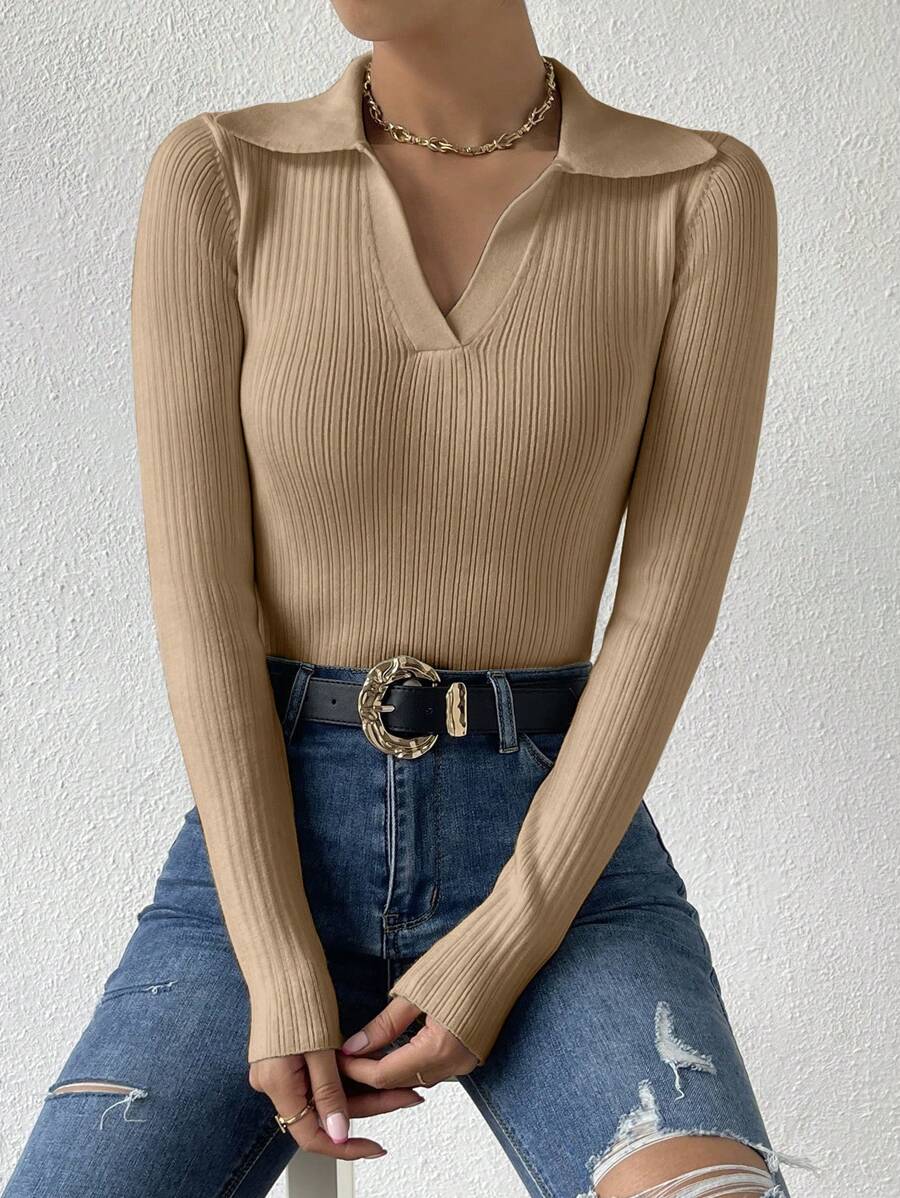 SHEIN Essnce 紋理毛衣 - 杏色 - 查看 1