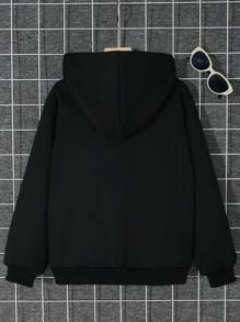 SHEIN Áo nỉ cho bé trai tuổi teen với họa tiết chữ in - màu đen - Xem 2