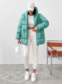 Abrigo De Mujer Con Capucha Acolchado - Verde - Ver 5