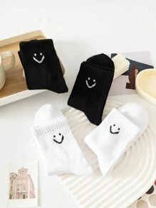 4pairs Black & White Mid-calf Socks For Teenagers, All Seasons