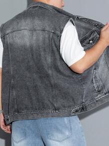 Manfinity Hypemode 男式翻領口袋牛仔馬甲,不含衬衫 - 灰色 - 查看 7